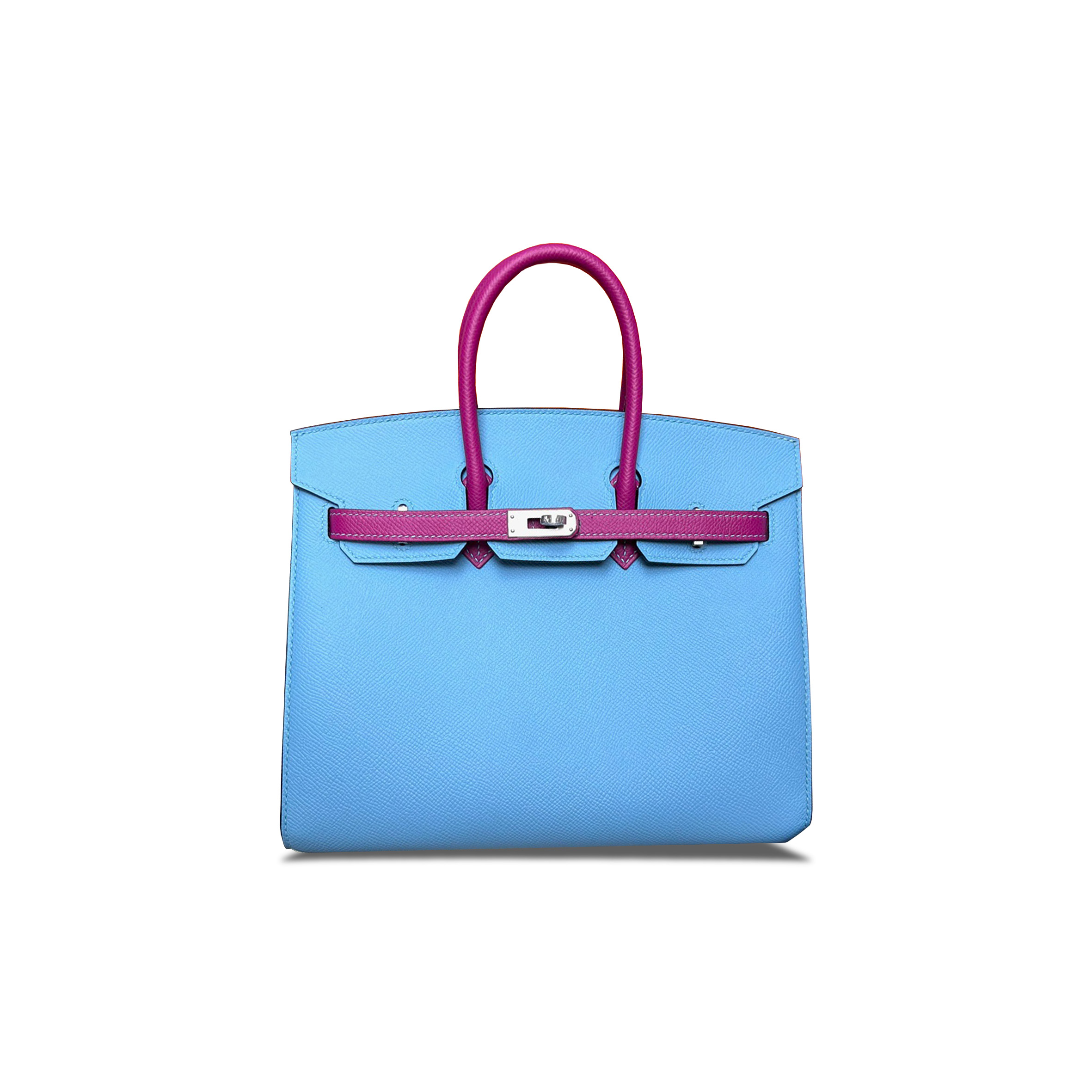 HERMES MASTER BIRKIN 25 EPSOM NORTHERN BLUE WITH ROSE PURPLE AND SILVER BUCKLE BAG H028368CK8S (25*20*13cm)